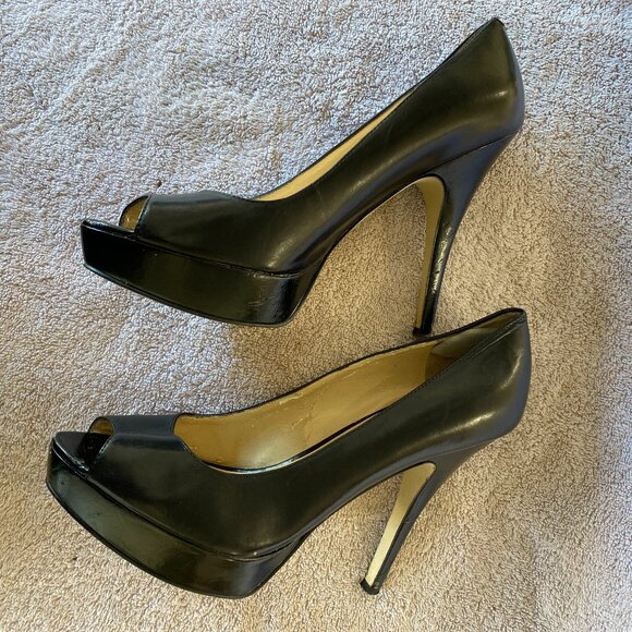 Enzo Angiolini Black Leather Peep Toe Heels Size 8M Classic Pumps - Picture 8 of 8